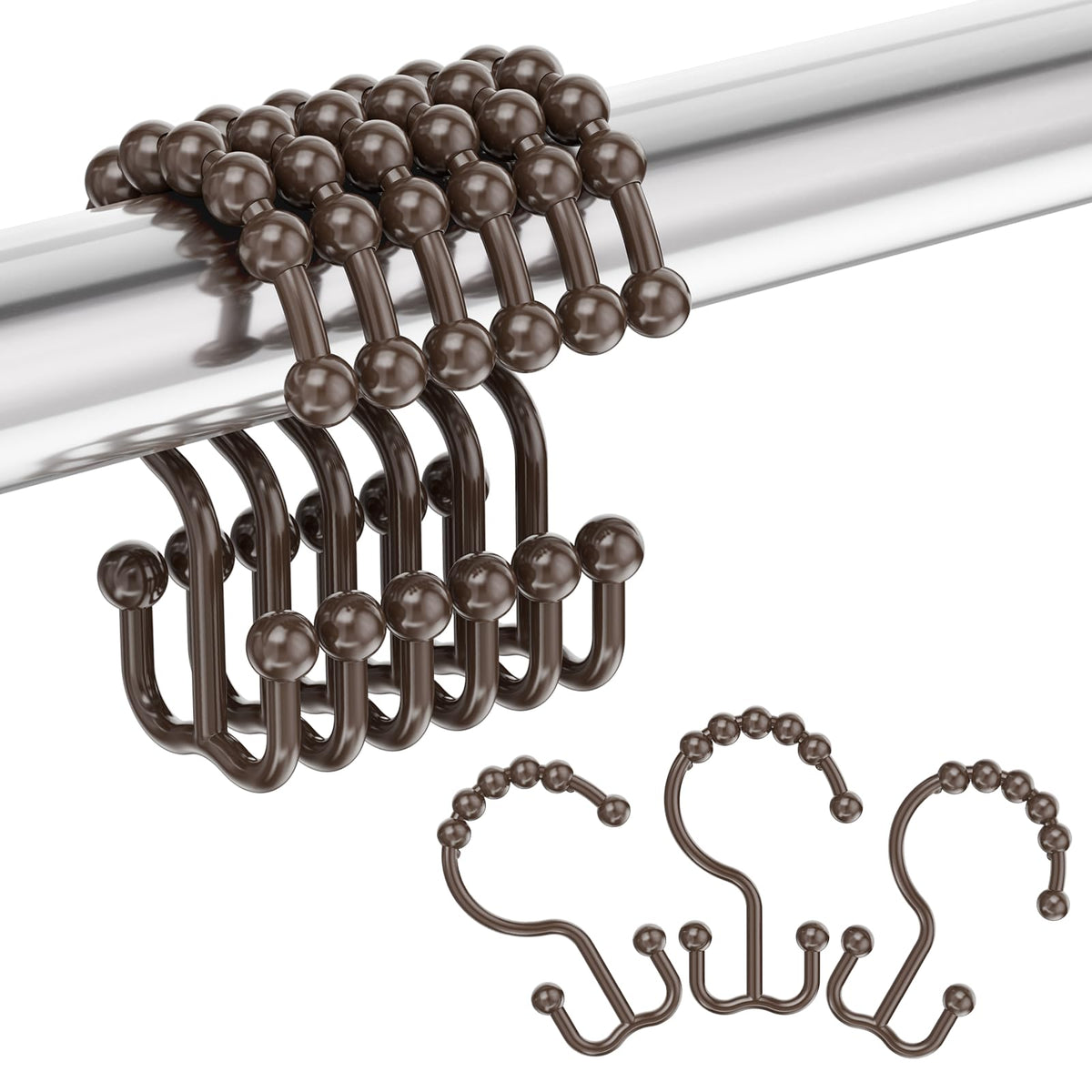 Amazer Plastic Shower Curtain Hooks - Double Clear Shower Hooks, Set of 12
