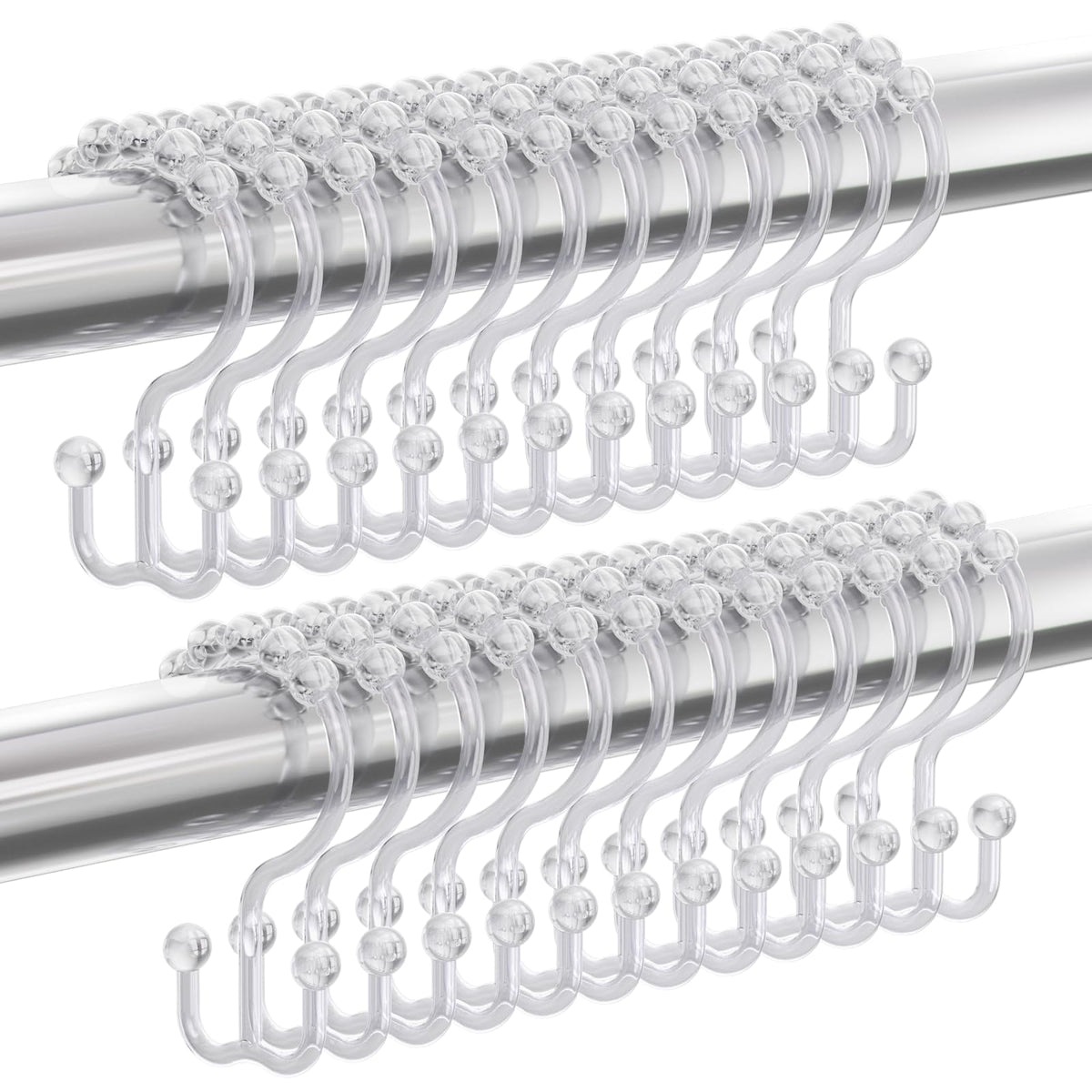 Amazer Plastic Shower Curtain Hooks - Double Clear Shower Hooks, Set of 12