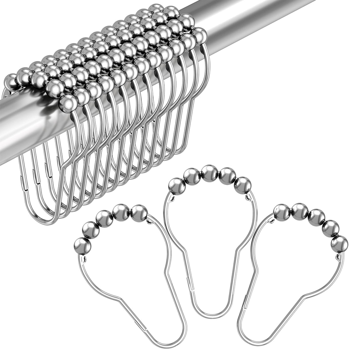 Amazer Black Shower Curtain Hooks, Decorative Shower Curtain Hooks, Shower Hooks for Shower Curtain Rust Proof Stainless Steel Shower Curtain Hooks Set of 12