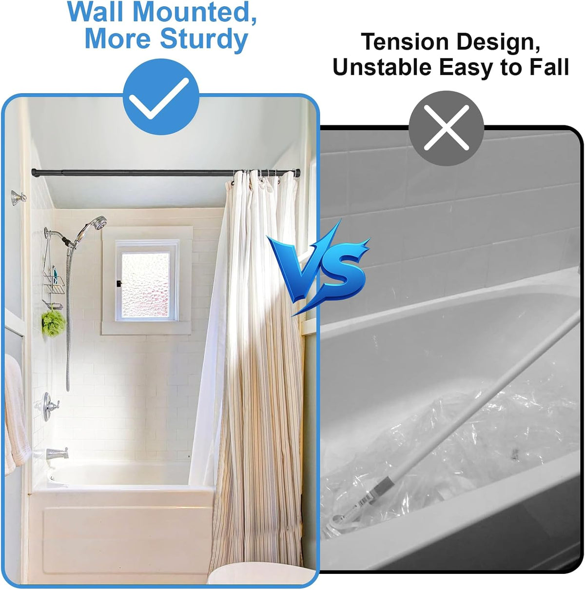 Double Shower Curtain Rod 27 to 62 Inches,Elegant Wall Mounted Double Shower Rods, Black Adjustable Curtain Pole for Bathroom,Laundry,Room Divider,Kitchen