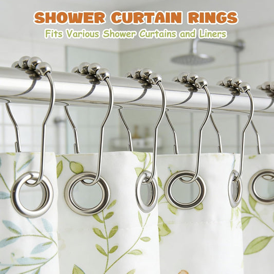 12 Shower Curtain Hooks, Rust-Resistant/Stainless Steel Material