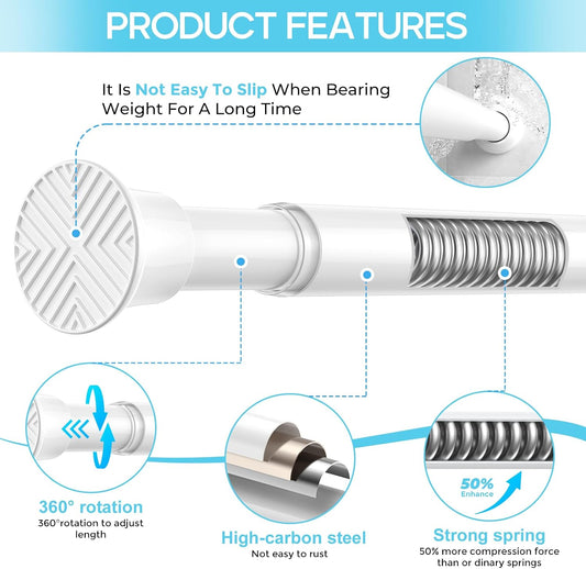 Spring Tension Curtain Rod 32-76 inch, White