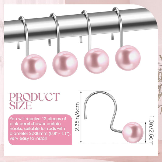 Threehoney 12 Pcs Cute Shower Curtain Hooks Shower Curtain RingPink