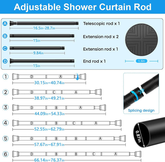 MEXAU 2Pack Spring Tension Curtain Rods 31-76 Inch Black Shower Curtain Rod