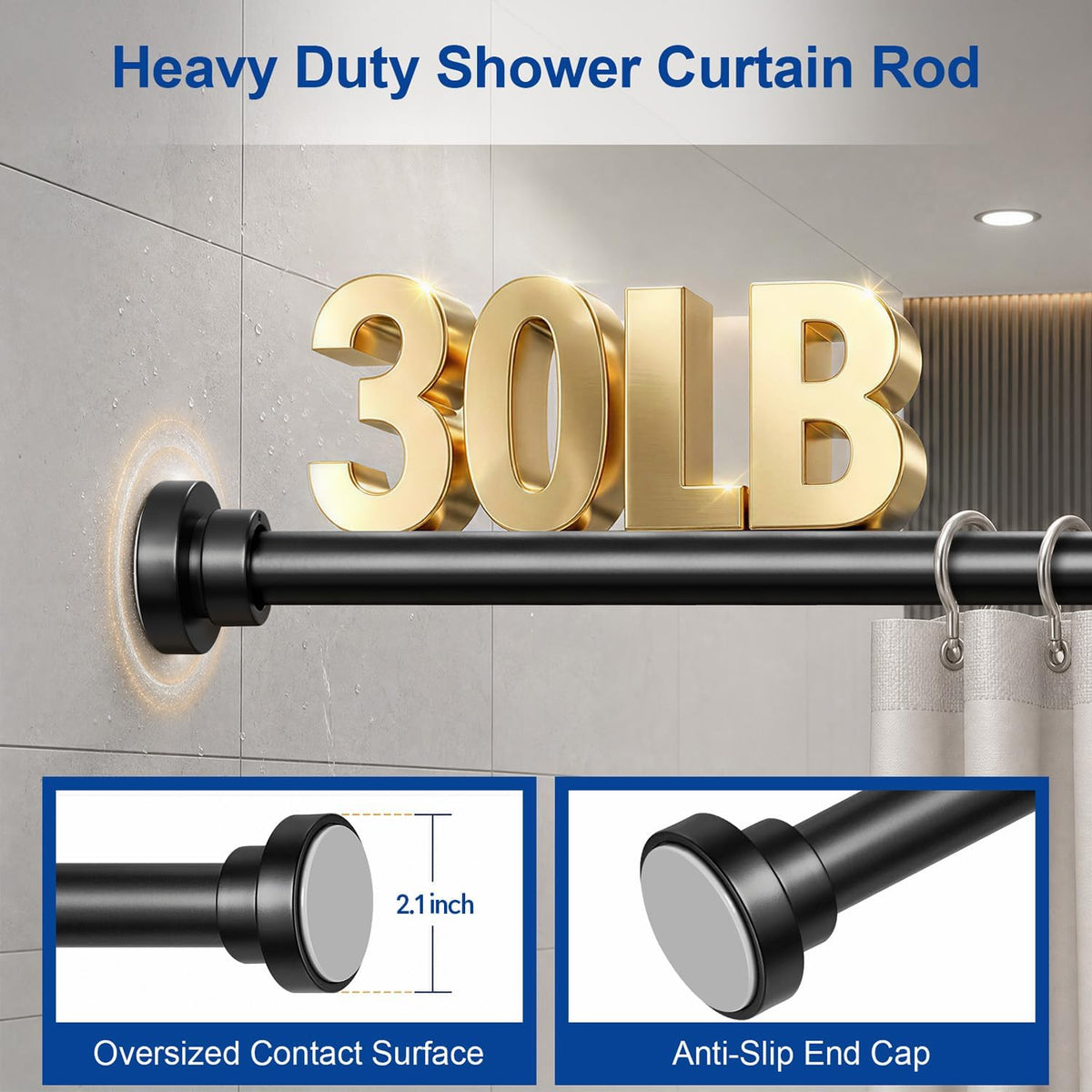 Black Tension Shower Curtain Rod 34 to 82 Adjustable No Drilling