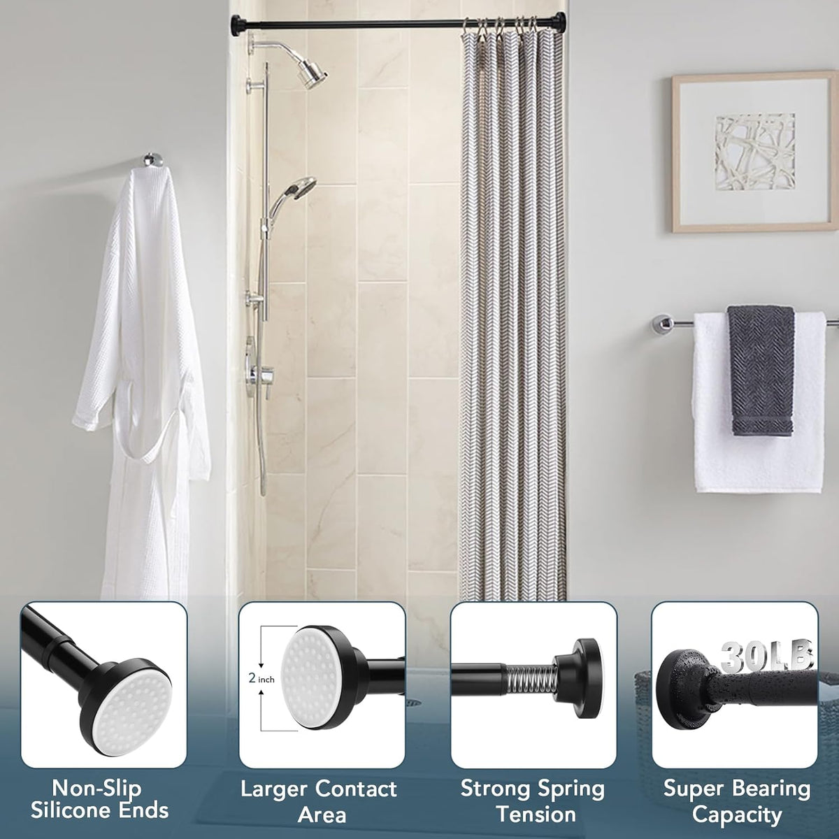 Adjustable Black Shower Curtain Rods 17-35 Inch