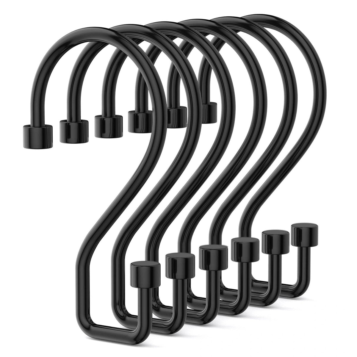Goowin Shower Curtain Hooks, 12 Pcs S Shape Shower Curtain Rings, Rustproof Black Shower Curtain Rings, Multi-Functional Shower Hooks for Shower Curtain, Kitchen Utensils, Clothing, Towels, Black