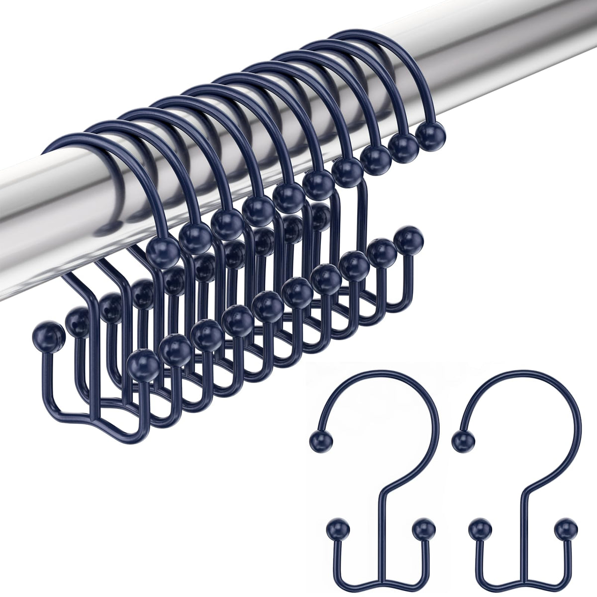 Amazer Black Shower Curtain Hooks, Decorative Shower Curtain Hooks, Shower Hooks for Shower Curtain Rust Proof Stainless Steel Shower Curtain Hooks Set of 12