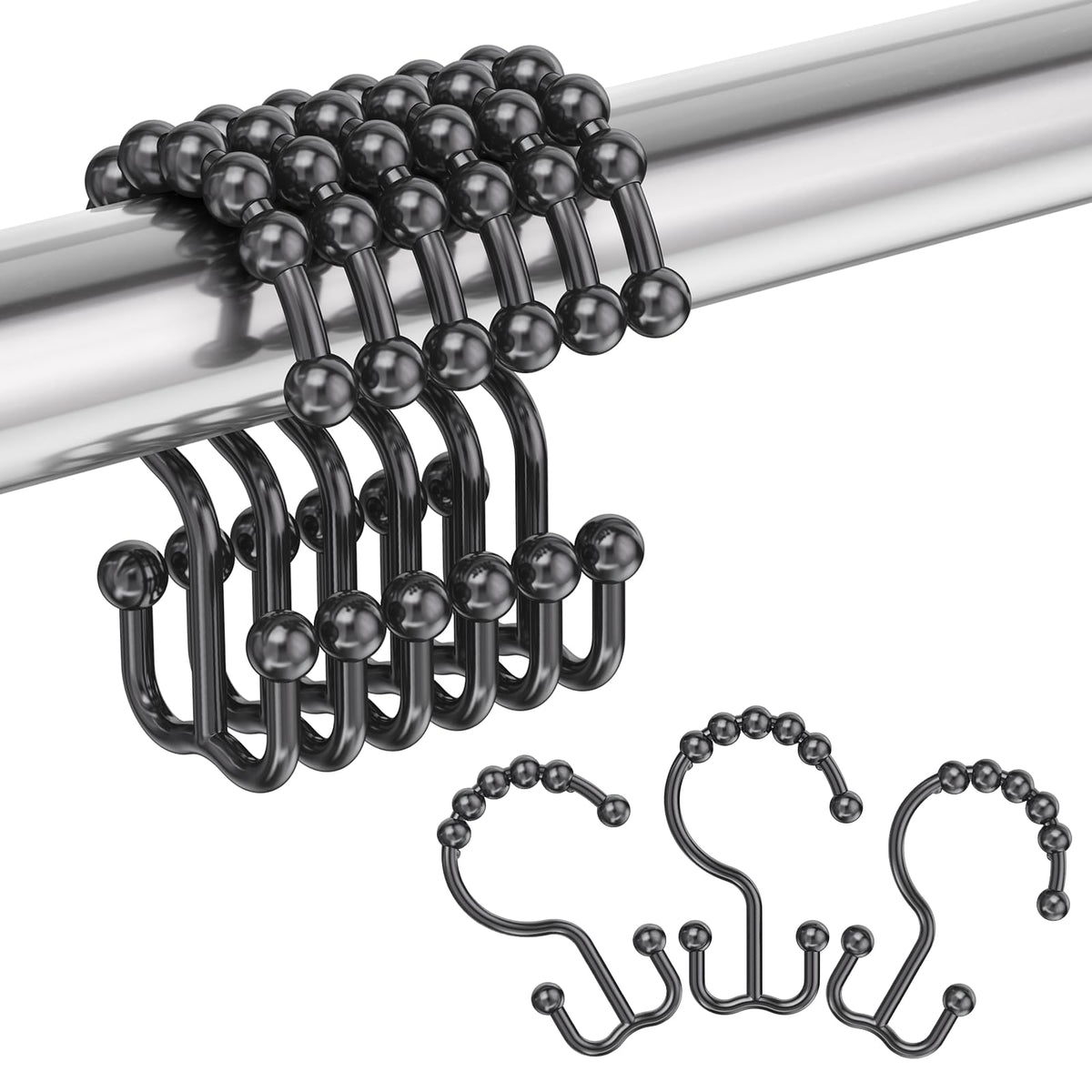Amazer Plastic Shower Curtain Hooks - Double Clear Shower Hooks, Set of 12