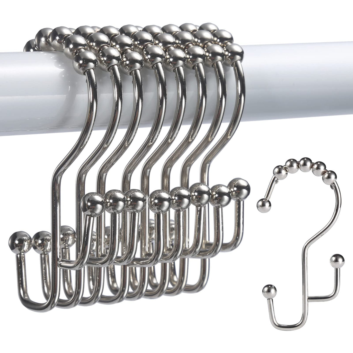 Shower Curtain Rings, SUTINE Shower Curtain Hooks, Stainless Steel Gold Shower Curtain Hooks Rust Proof, Easy Sliding Double Shower Hooks for Shower Curtains, Curtain & Liners, 12pcs-Gold