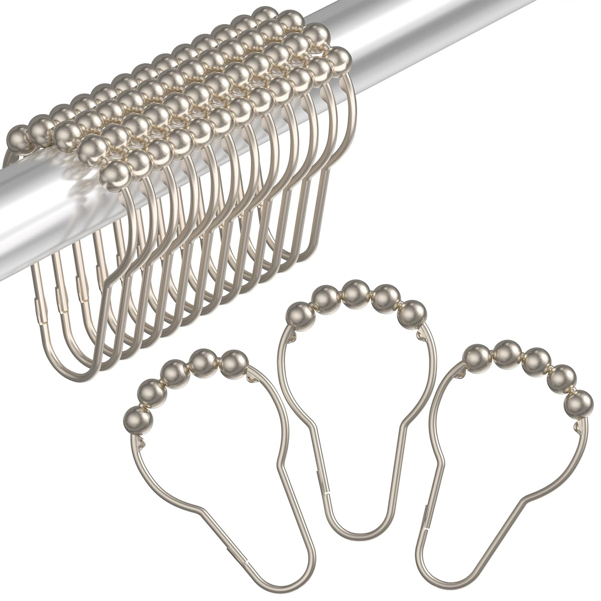 Amazer Black Shower Curtain Hooks, Decorative Shower Curtain Hooks, Shower Hooks for Shower Curtain Rust Proof Stainless Steel Shower Curtain Hooks Set of 12