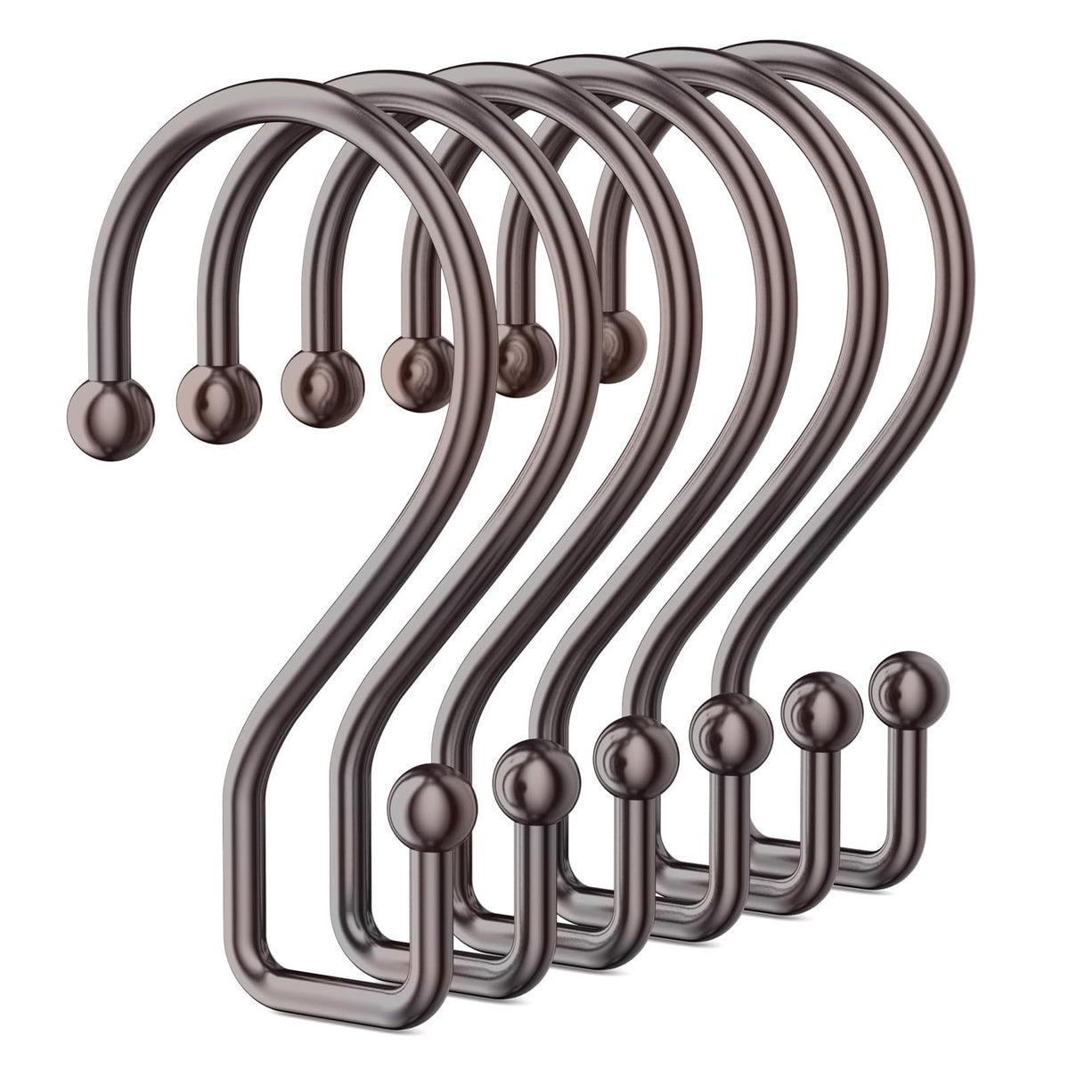 Goowin Shower Curtain Hooks, 12 Pcs S Shape Shower Curtain Rings, Rustproof Black Shower Curtain Rings, Multi-Functional Shower Hooks for Shower Curtain, Kitchen Utensils, Clothing, Towels, Black