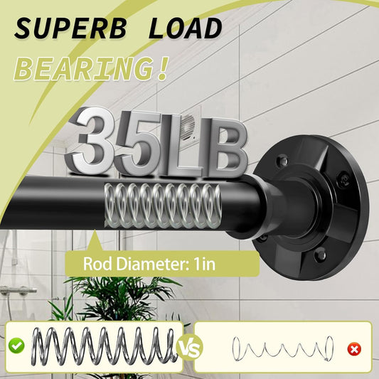 Black Long Tension Curtain Rods No Drilling 31-100 In Adjustable Heavy Duty Shower Curtain Rod for Bathroom Outdoor Window Anti-Slip Rustproof Stainless Steel