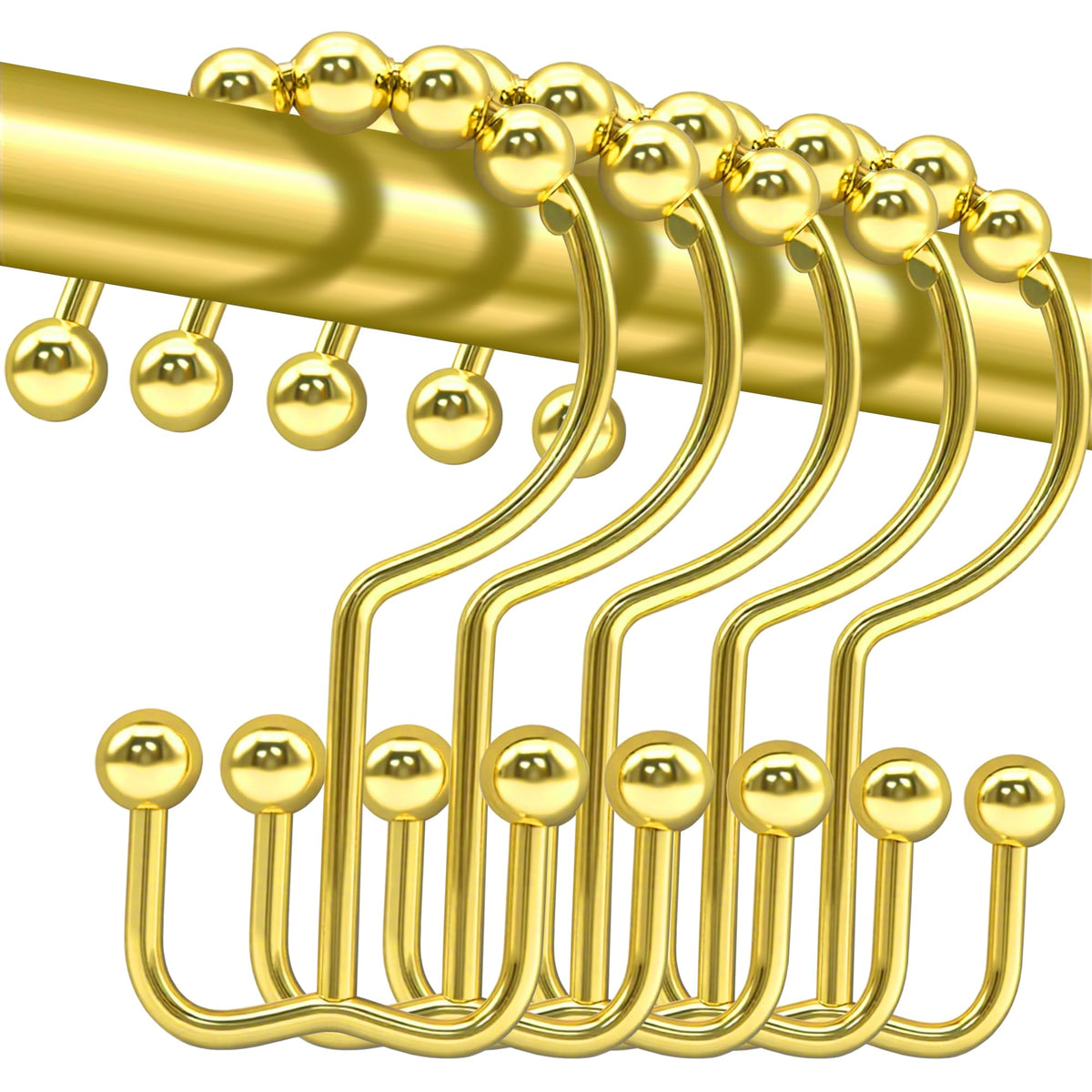 Shower Curtain Hooks, 12 Pcs Rustproof Metal Shower Curtain Rings,Free Sliding Double Shower Hooks for Shower Curtain & Liners, Shower Curtain Hangers for Bathroom Shower Curtain Rods Curtains (Black)