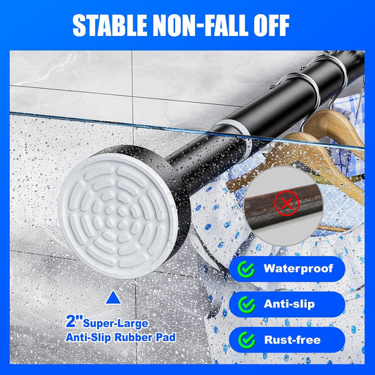 Ausemku Shower Curtain Rod Tension - 32-80 Inch Never Rust Non-Slip Spring Tension Curtain Rod No Drilling Stainless Steel Curtain Rod Use Bathroom Kitchen(Black)