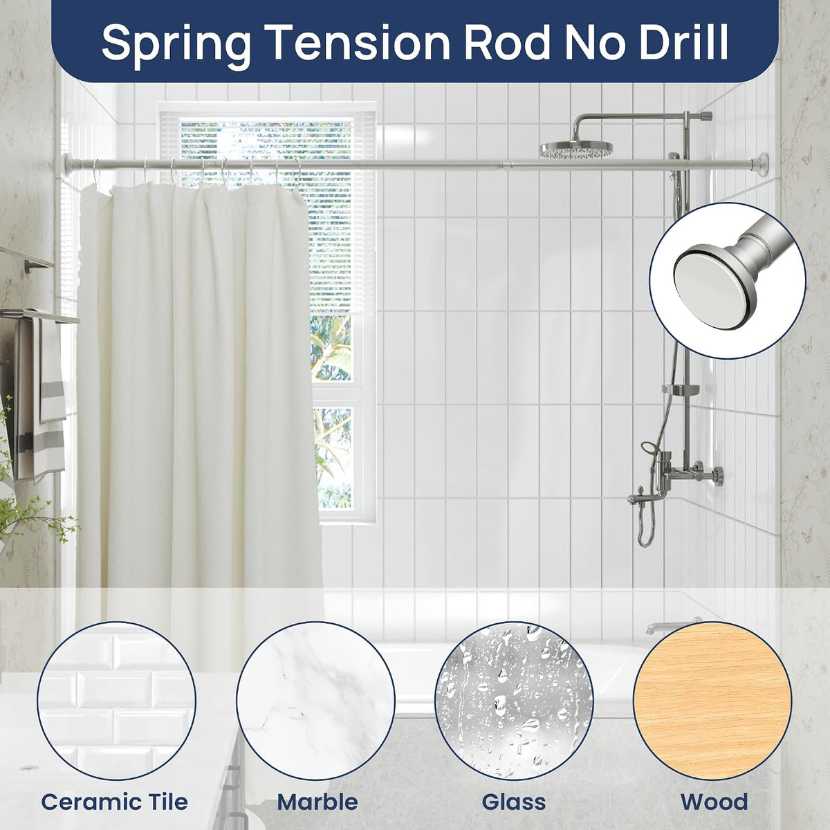 ENJOYBASICS 1" Nickel Shower Curtain Rod, 30-76" Adjustable, Secure Tension