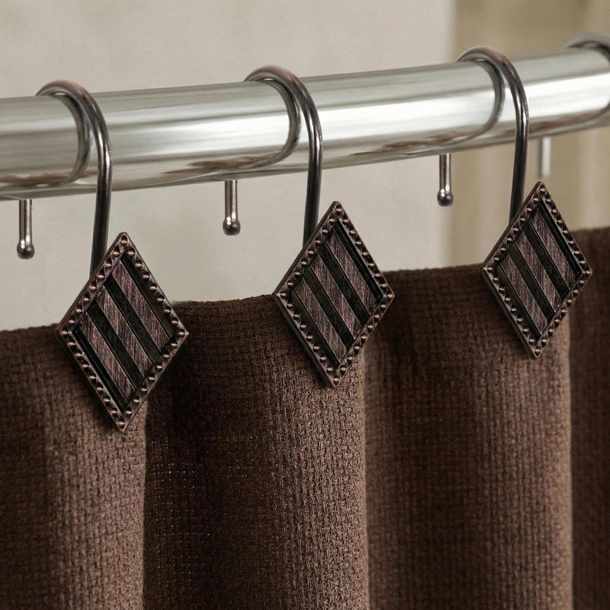 Vintage Bronze Shower Curtain Hooks: 12PCS Geometric Bathroom Curtain Ring