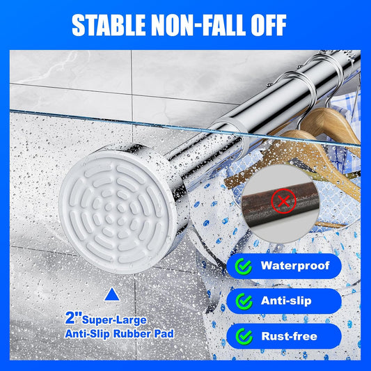 Ausemku Shower Curtain Rod Tension - 32-80 Inch Never Rust Non-Slip Spring Tension Curtain Rod No Drilling Stainless Steel Curtain Rod Use Bathroom Kitchen(Silver)