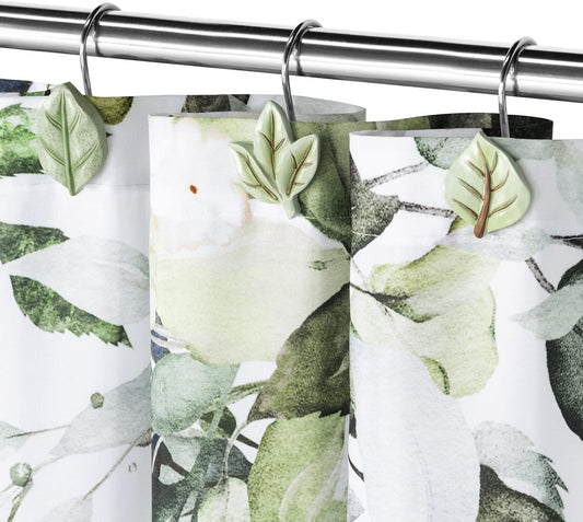 SageGreen Plant Leaf Shower Curtain Hooks,Eucalyptus Bathroom Decor,12PCS
