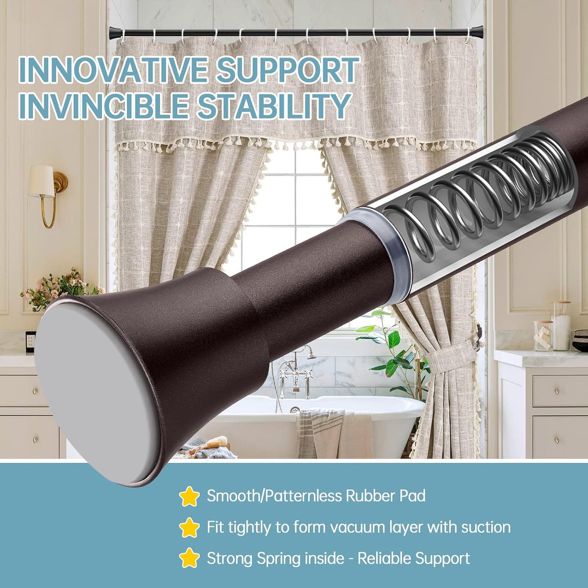 Bronze Shower Curtain Rod - Tension Curtain Rod for Window or Bathroom Adjustable 32 to 78 inch Spring Tension Shower Rod No Drilling Non Slip, Matte Bronze