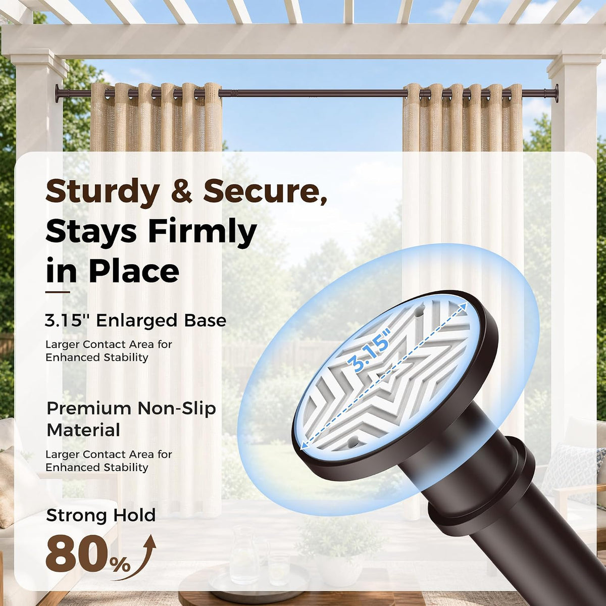 Brown Tension Curtain Rod 30-120 Inch, Heavy Duty Shower Rod