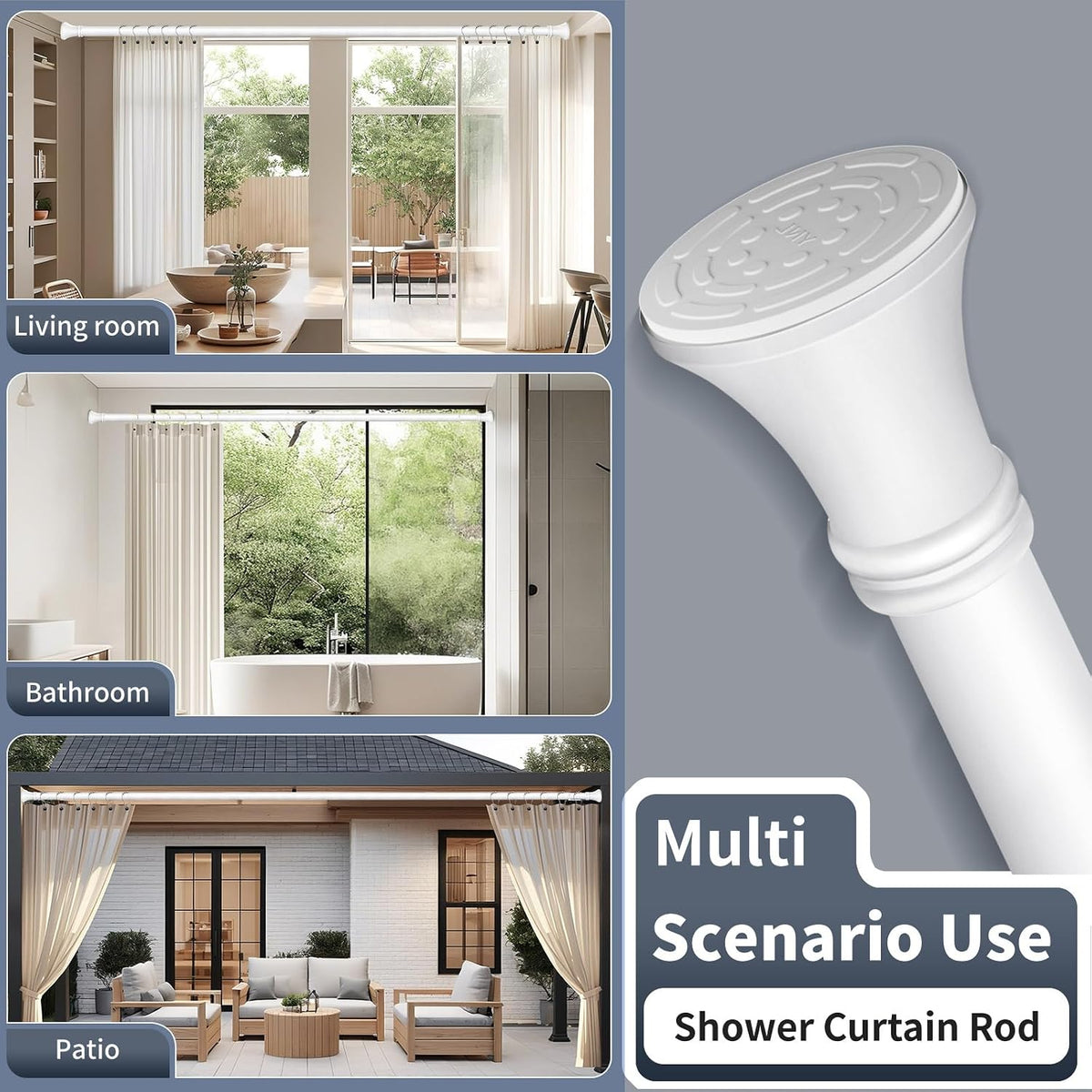 YNL White Shower Curtain Rod 36-84 Inch(3-7ft), No Slip No Drill Stainless Steel Spring Tension Curtain Rod, No Rust Shower Rod Adjustable For Bathroom Window Bedroom