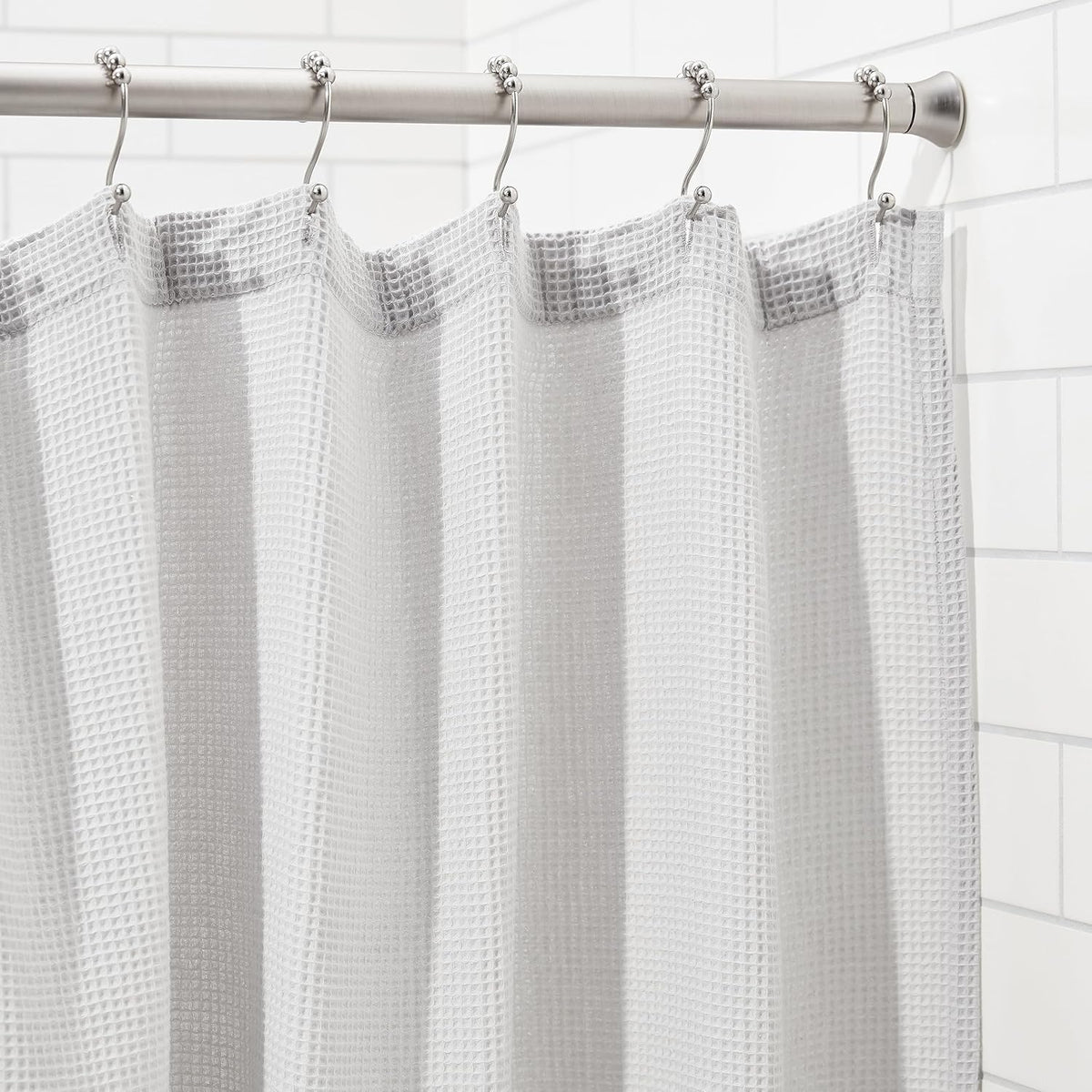 Amazon Basics Easy Install Shower Curtain Tension Rod, Adjustable Length, 42-73 inches, Nickel