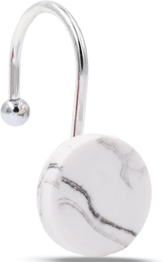 Shower Curtain Hooks Decorative, White Shower Curtain Hooks of 12