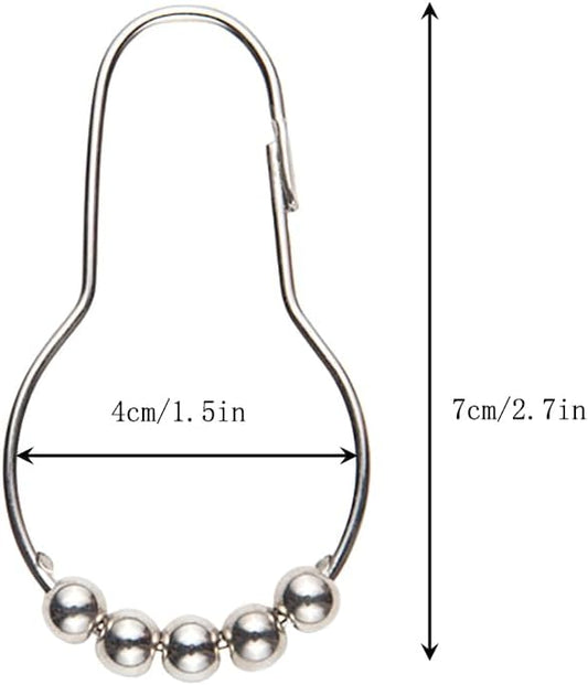 Shower Curtain Hooks, Decorative Rust Proof Stainless Steel Shower Curtain Hooks for Bathroom Shower Rods Set of 12, Polished Nickel (Chrome，12pcs)