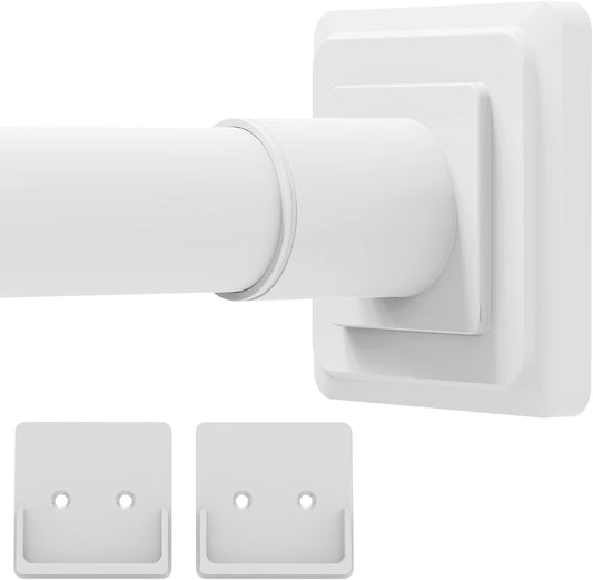 White Shower Curtain Rod,Spring Tension Curtain Rod 30-64”,No Drill or Screw Installation Shower Rod for Bathroom, Closet, Kitchen with Brackets