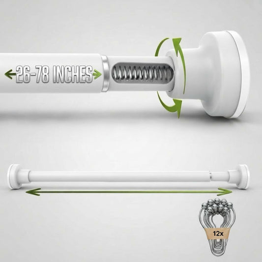 Shower Curtain Rod With 12 Hooks - 26x78 in No Screw Curtain Rod