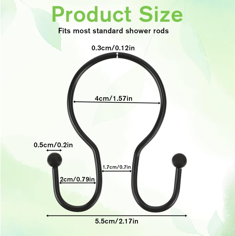12PCS Black Shower Curtain Hooks, Rust Proof Metal Shower Curtain Rings