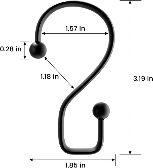 Shower Curtain Hooks Rings, 12 Pcs S Shape Shower Curtain Hooks, Rust Proof Shower Curtain Rings, Shower Hooks for Shower Curtains, Kitchen Utensils, Clothing, Towels, Black