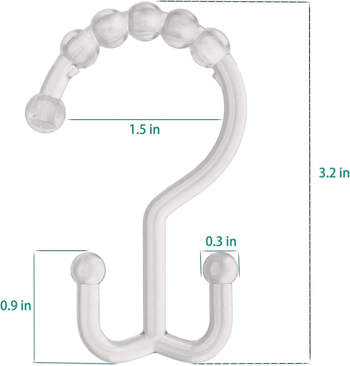 Resze 12 PCS Clear Double Shower Curtain Hooks,Plastic Shower Curtain Rings