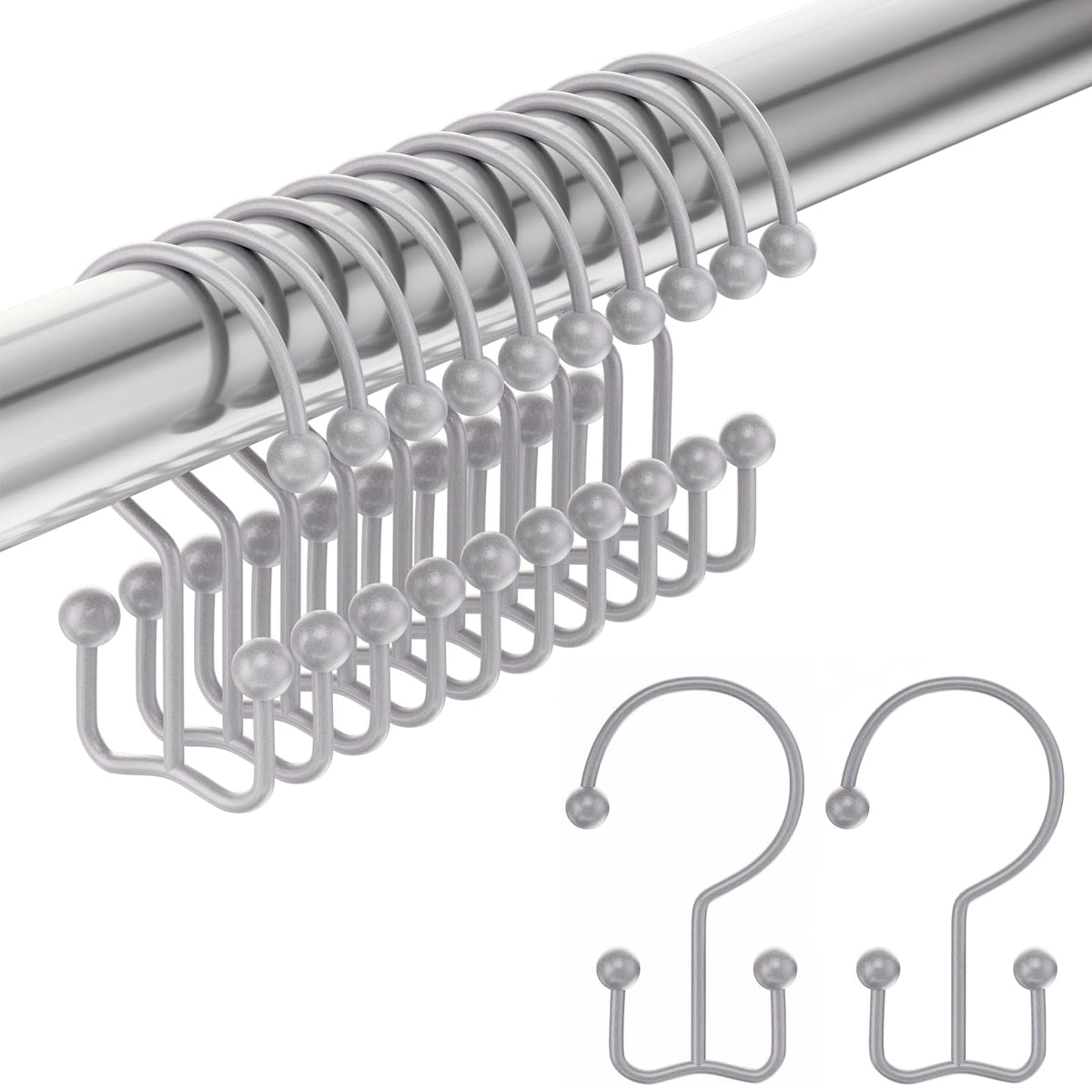 Amazer Black Shower Curtain Hooks, Decorative Shower Curtain Hooks, Shower Hooks for Shower Curtain Rust Proof Stainless Steel Shower Curtain Hooks Set of 12