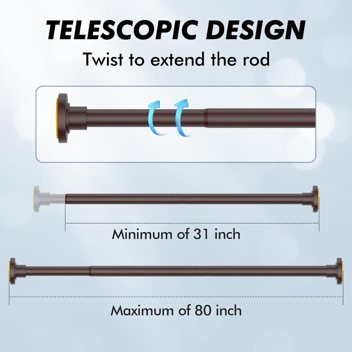 Bronze Shower Curtain Rod Tension 30 to 80 Inch,1 Inch Diameter Adjustable Tension Curtain Rod No Drilling,Shower Rods for Bathroom,No Rust