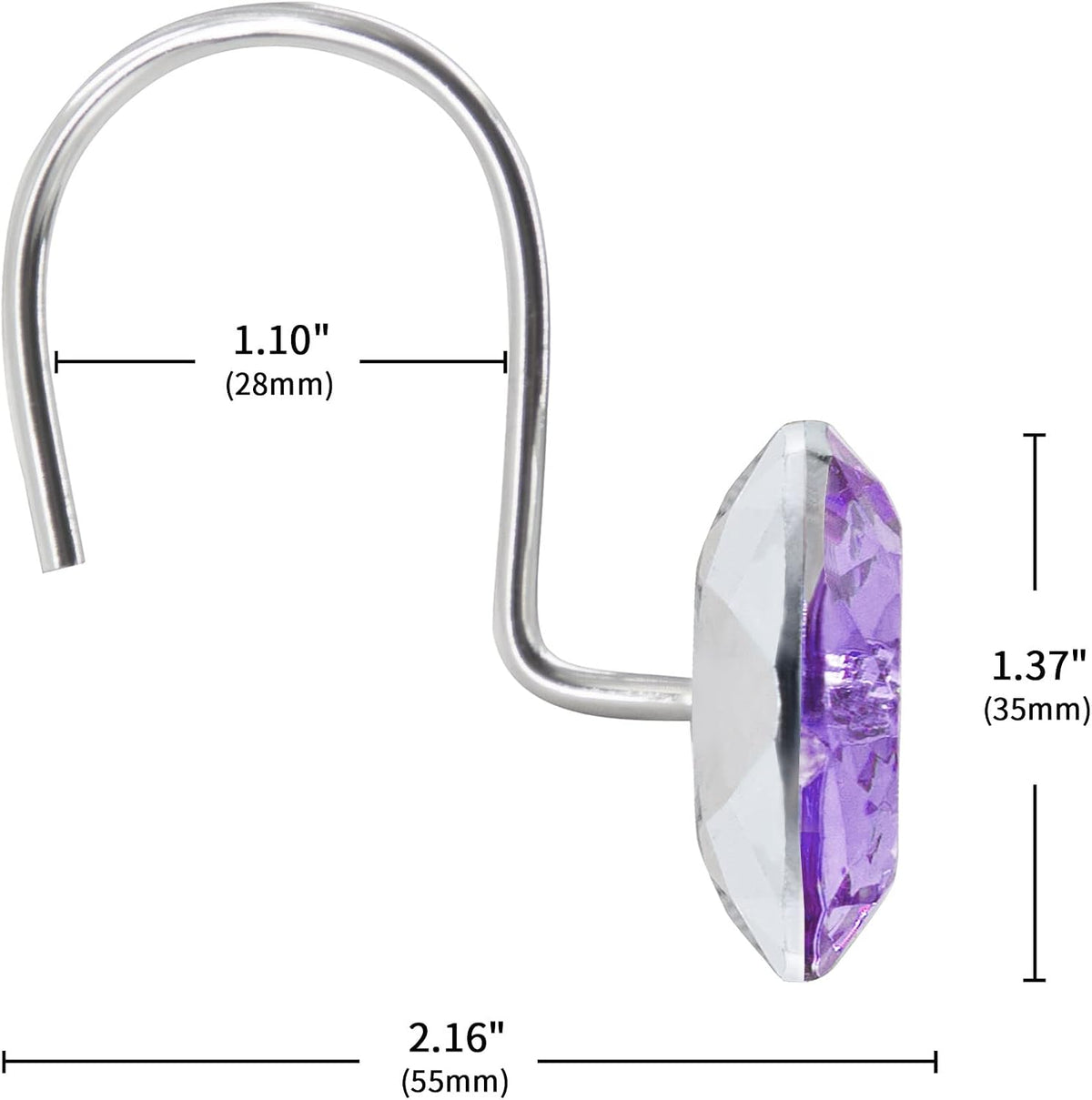 Purple Diamond Crystal Bling Shower Curtain Hooks Rings for Bathroom,12PCS