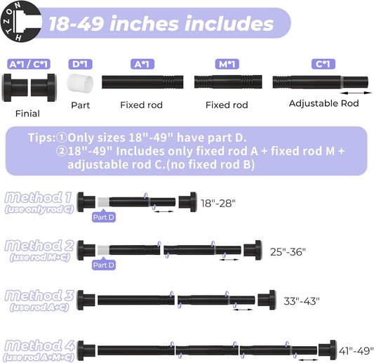 Black Shower Curtain Rod Spring Tension,Heavy Duty,No Drill,18-49"
