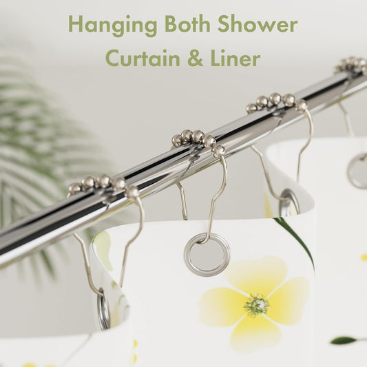 Amazer Shower Curtain Hooks, Decorative Rust Proof Stainless Steel Shower Curtain Hooks for Bathroom Shower Rods Set of 12, Polished Nickel
