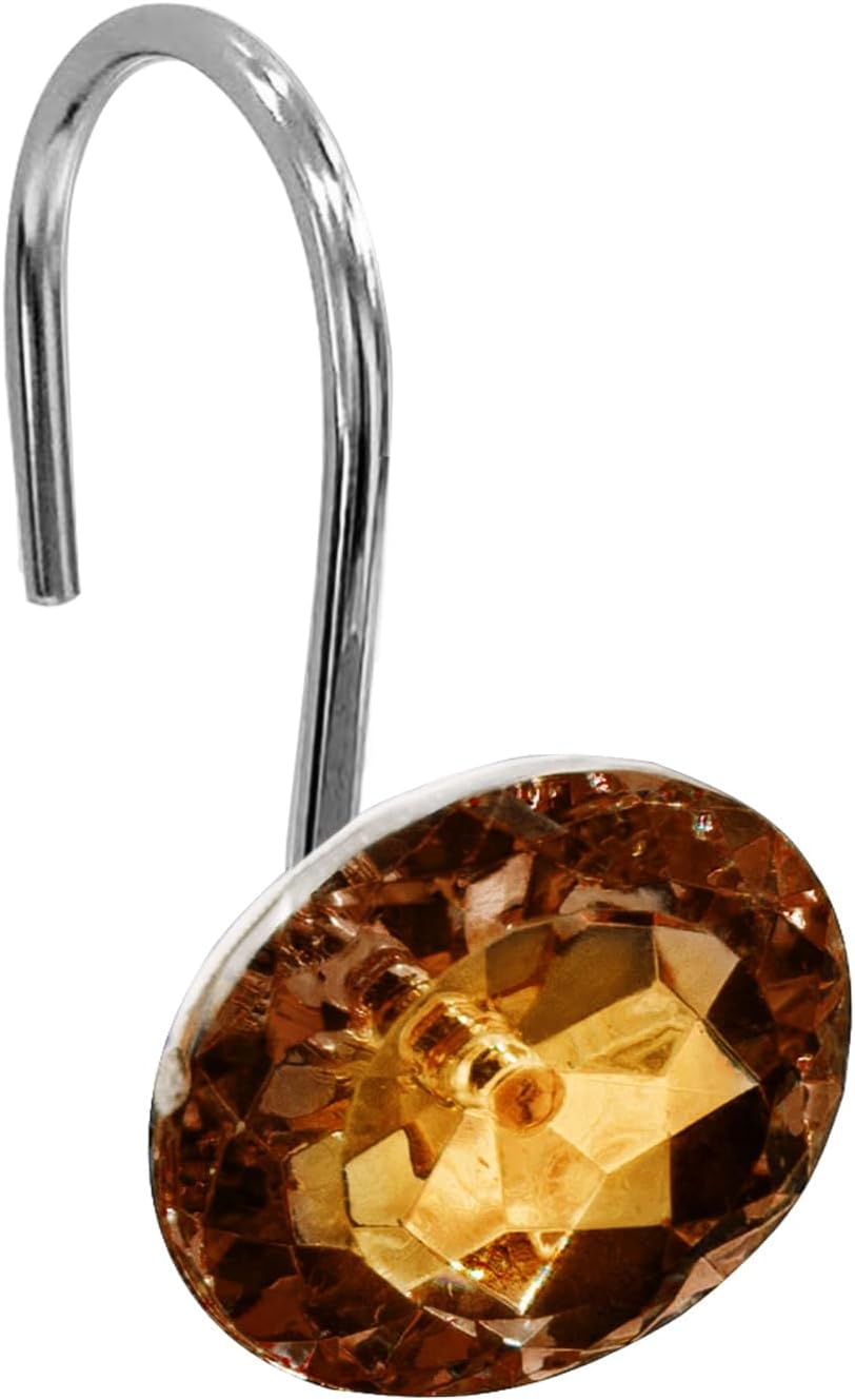 Crystal Diamond Round Shower Curtain Hooks Rings for Bathroom,Brown,12PCS