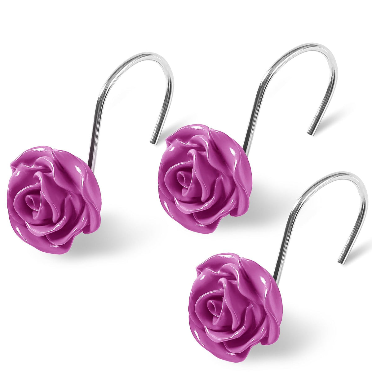 Cute Rose Floral Shower Curtain Hooks Rings for Bathroom,White 12PCS