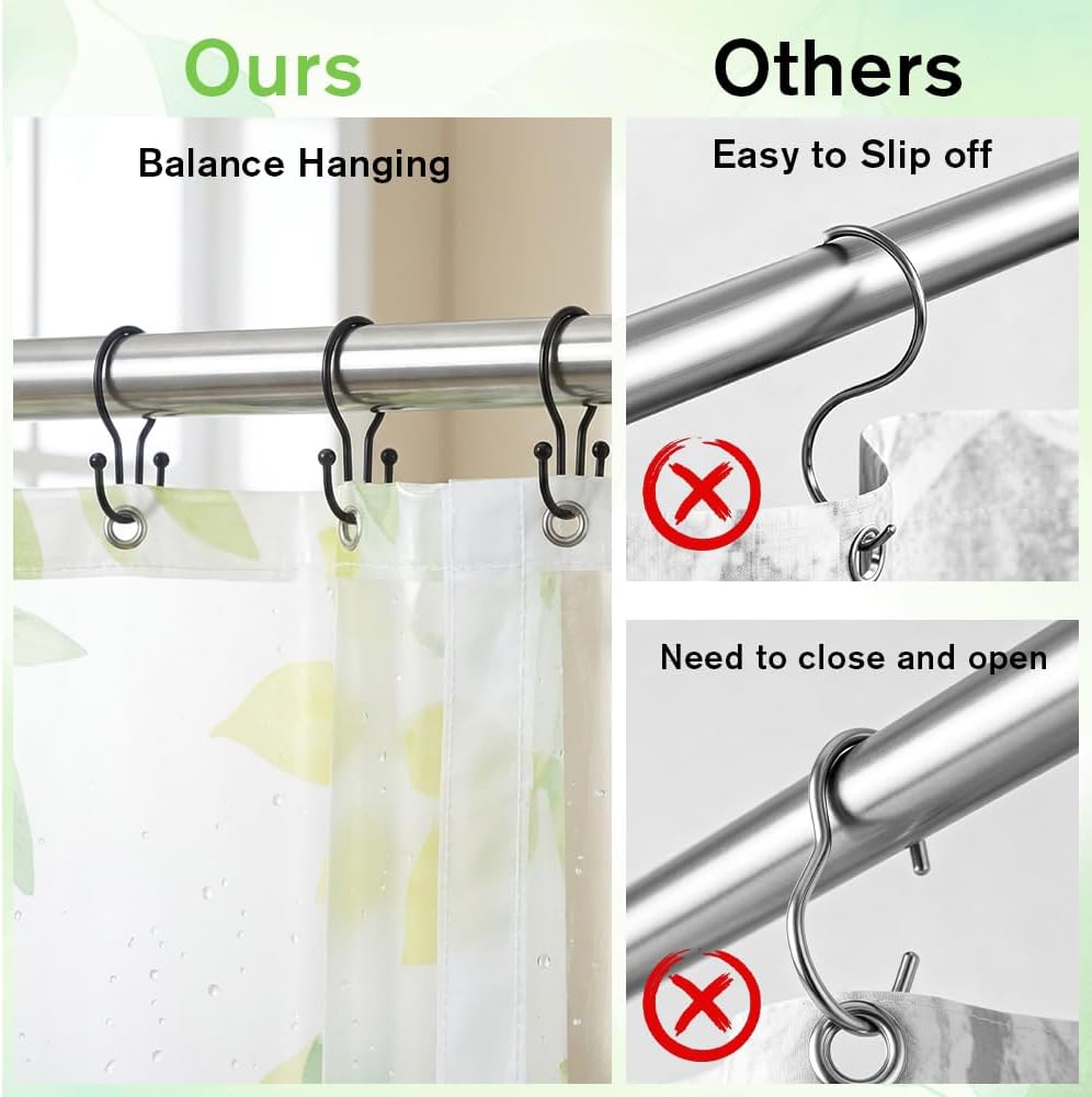12PCS Black Shower Curtain Hooks, Rust Proof Metal Shower Curtain Rings