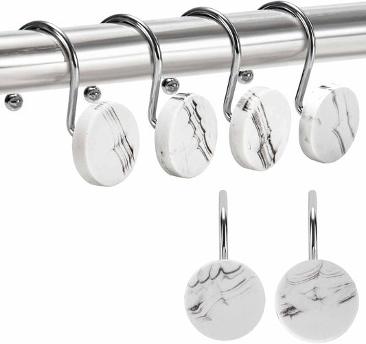 Shower Curtain Hooks Decorative, White Shower Curtain Hooks of 12