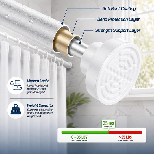 Shower Curtain Rod With 12 Hooks - 26x78 in No Screw Curtain Rod