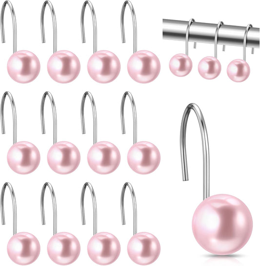 Threehoney 12 Pcs Cute Shower Curtain Hooks Shower Curtain RingPink