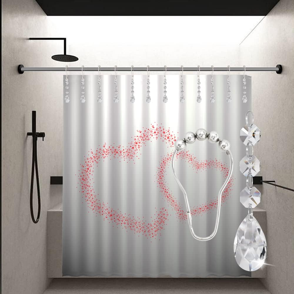 Shower Curtain Hooks Rings for Bathroom, 12PCS Gemstone Crystal Bead Water Drop Stainless Steel Rust Resistant Clear Shower Curtain Rings (Clear)