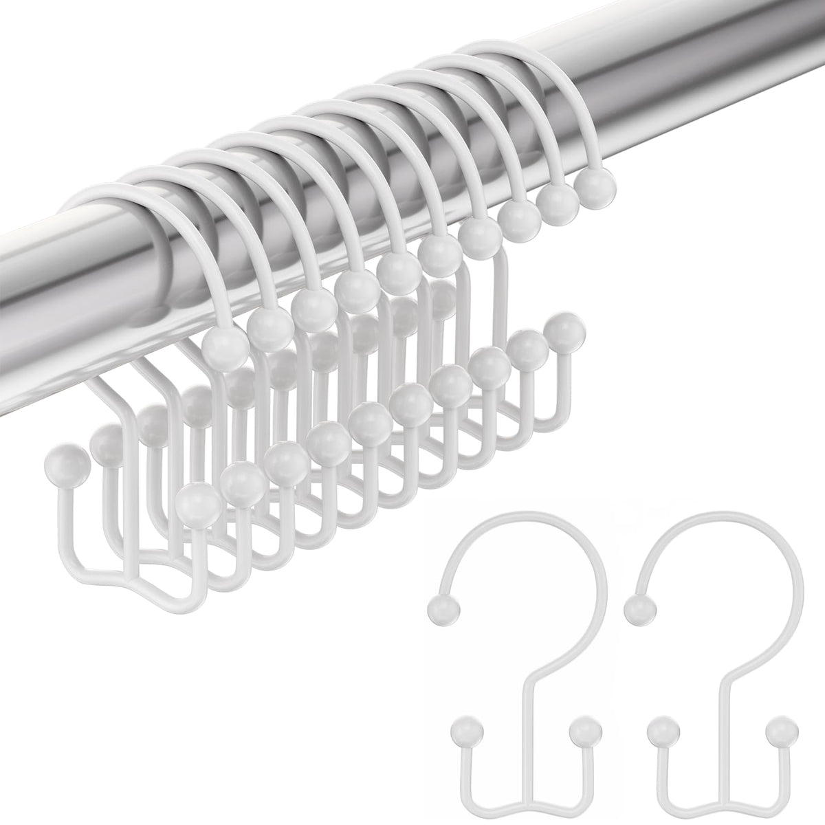 Amazer Shower Curtain Hooks, Decorative Shower Curtain Hooks Rust Proof Stainless Steel Shower Curtain Hooks, Shower Hooks for Shower Curtain Bathroom 12PCS, Polished Chrome