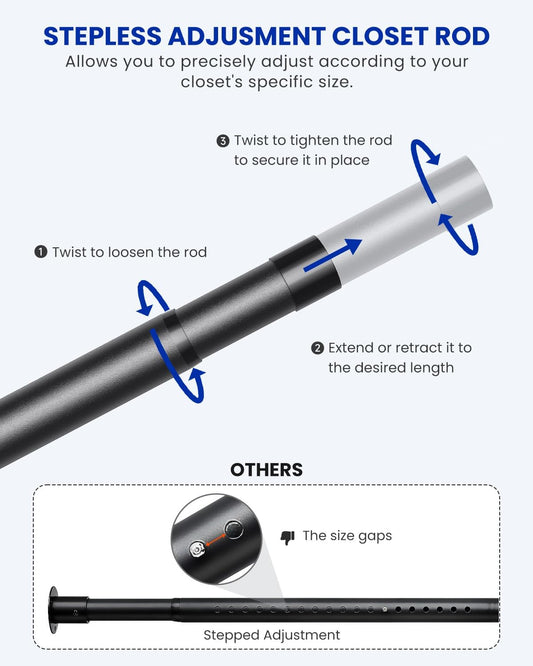 Supforce Closet Rod Heavy Duty, 17-84in Stepless Adjuatable Closet Pole