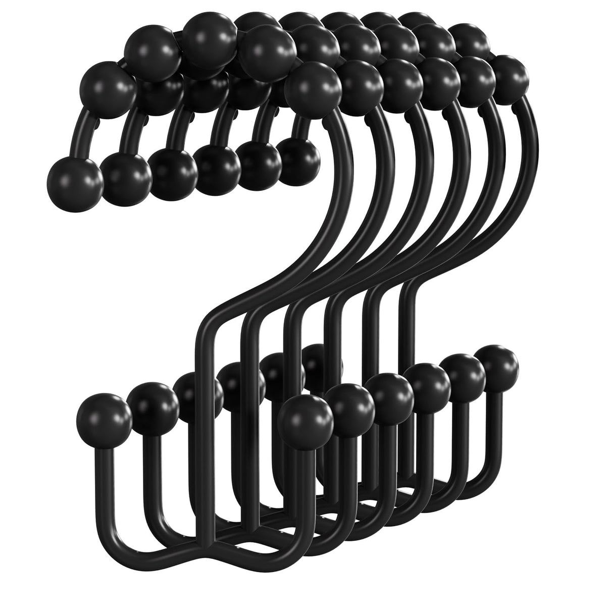 Bathway Shower Curtain Hooks Matte Black Shower Curtain Rings, 12 Pcs Double Hook Shower Curtain Hooks Rings Shower Curtain Hangers Rust Proof, Metal Shower Hooks for Bathroom Shower Curtain Rod