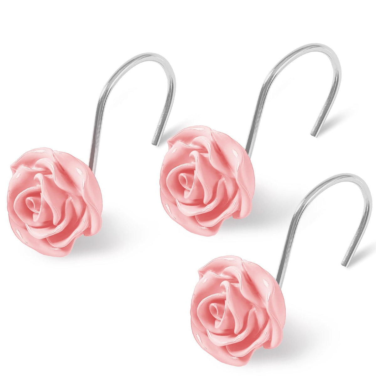 Cute Rose Floral Shower Curtain Hooks Rings for Bathroom,White 12PCS